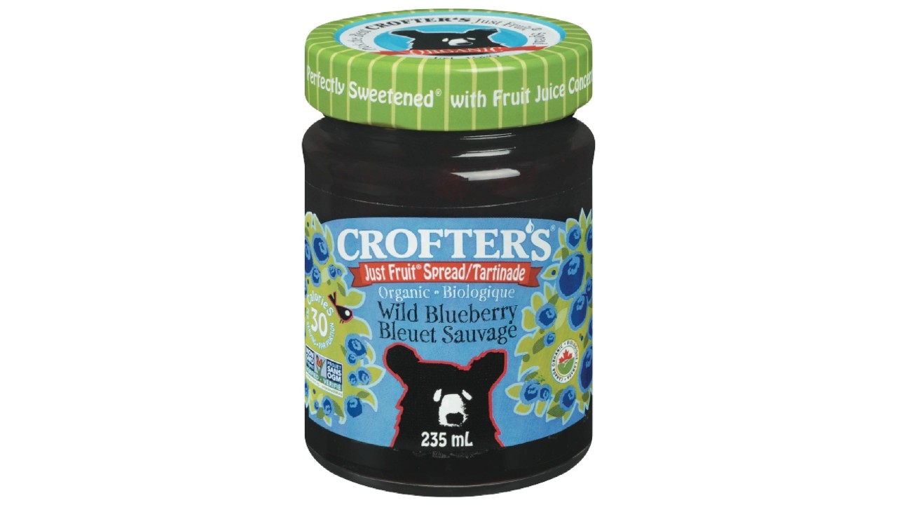 jar of blueberry jam with bear