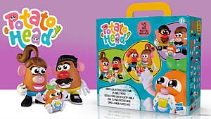 Promotional image for a new Potato Head playset that include two parents and a baby