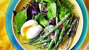 Creamy bean salad with soft-boiled egg
