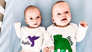 twin babies Rosalie and Noah, who were conceived three weeks apart