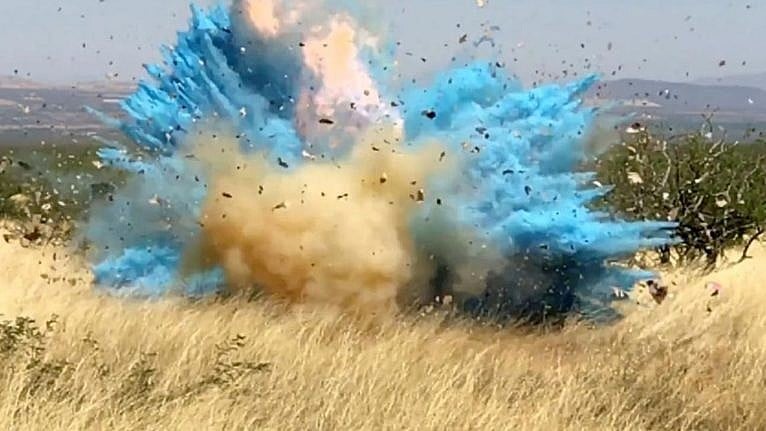 explosion of blue smoke
