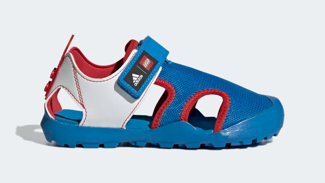 Blue, white and red closed-toe mesh sandals