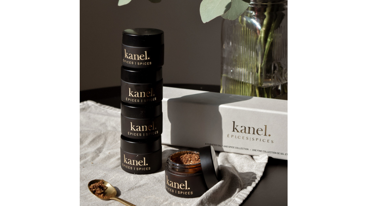 Glass jars full of Kanel signature spice blends