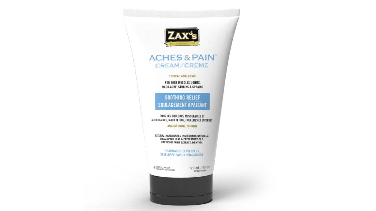 White coloured bottle of Zax's soothing pain relief cream