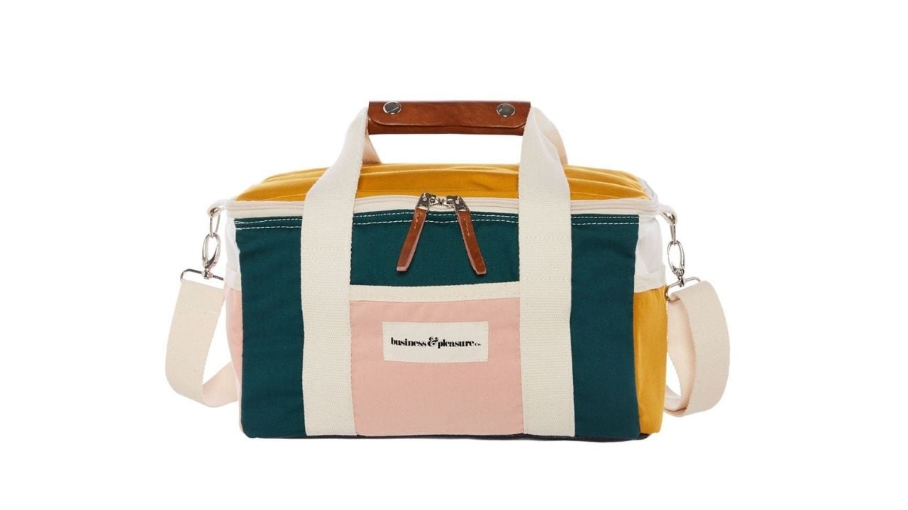 white, green, pink and orange cooler bag