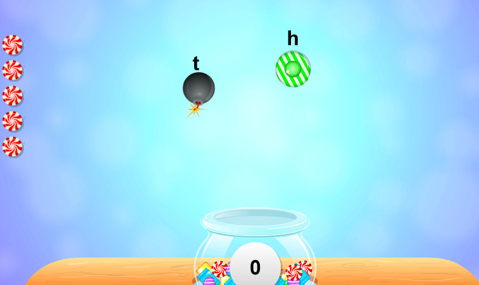 A screenshot of the kids' typing game Keyboard Candy.