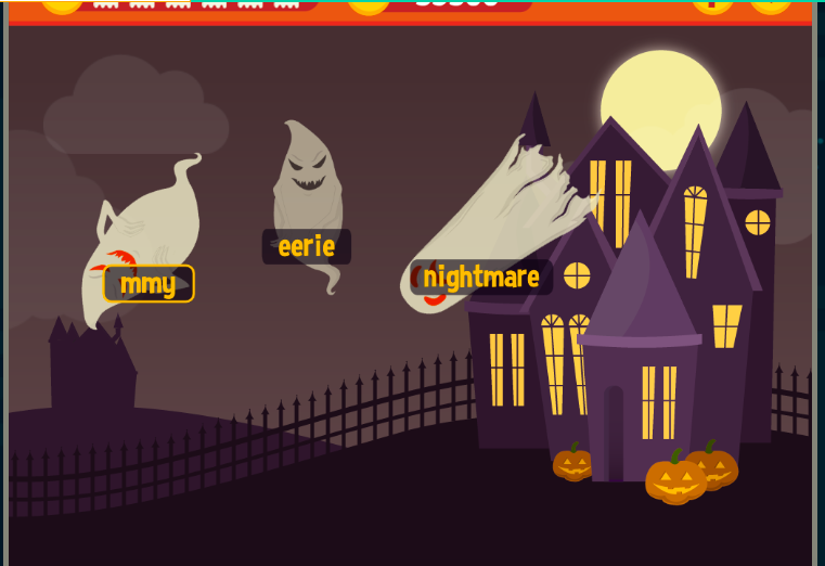 Words and ghosts appear on-screen in the game Typing of the Ghosts