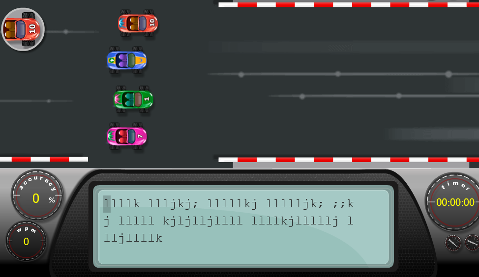 A screenshot of the kids' typing game Typing Race.