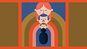 coloured illustration of a family represented by russian dolls