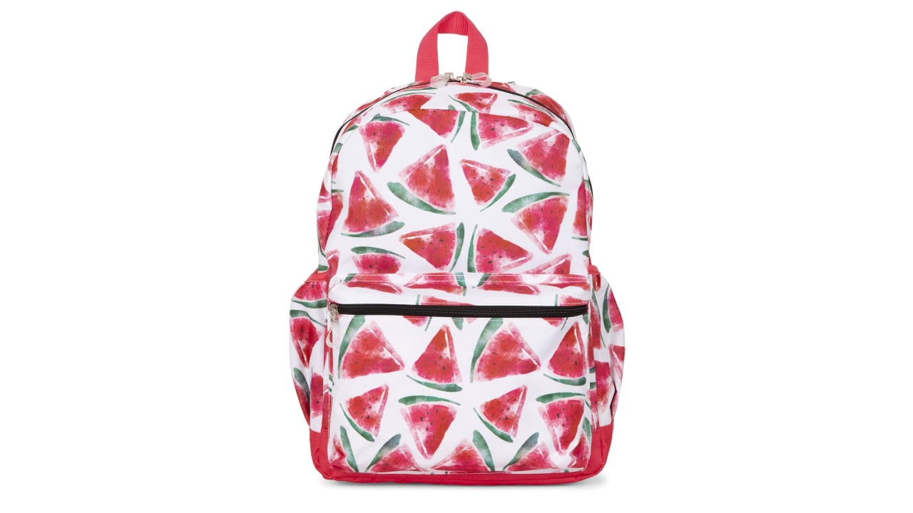 Backpack with watermelon print design with pink accents