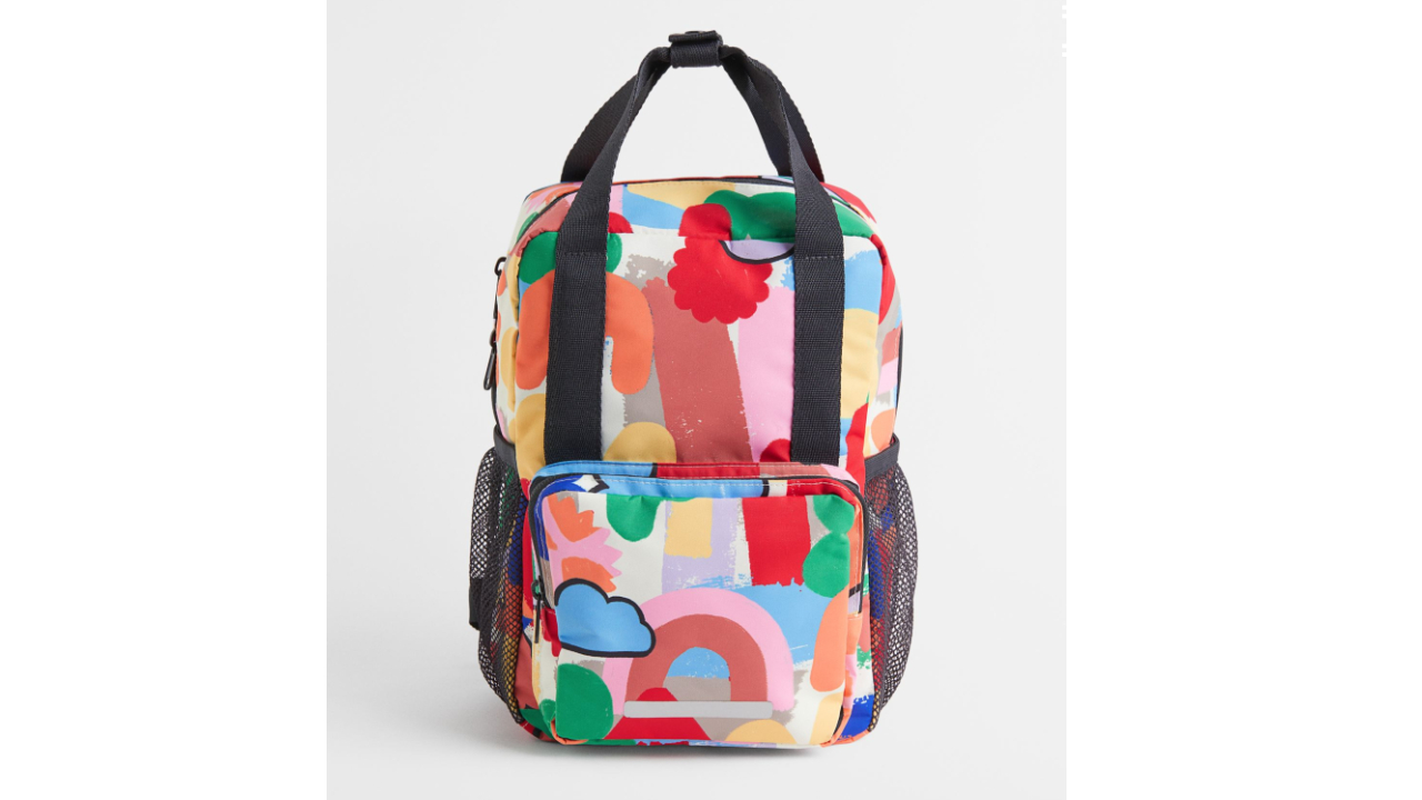 Colourful abstract-patterned backpack