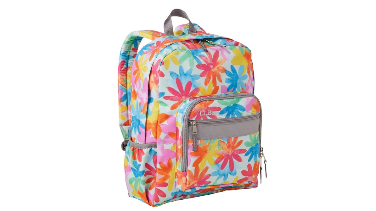 Colourful floral pattern backpack with grey accents
