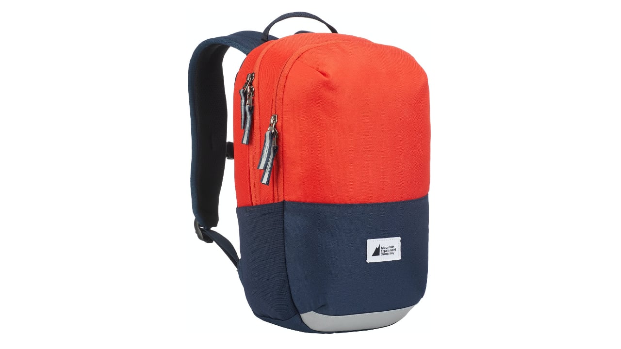 Red and blue colourblock backpack