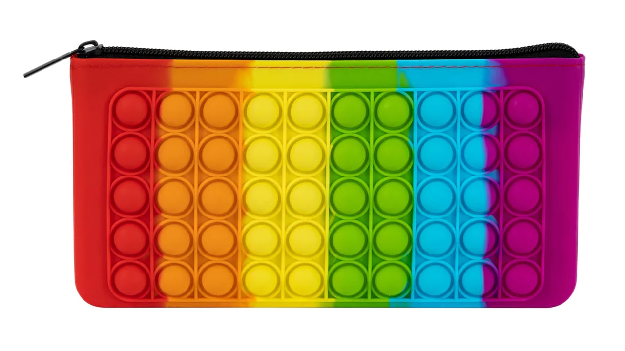 Fidget popper pencil case in rainbow colours