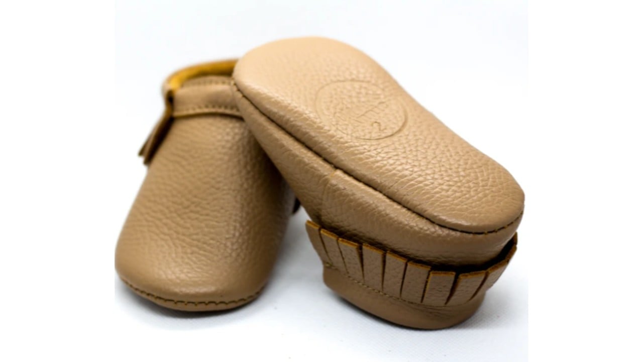 Brown leather baby moccasins