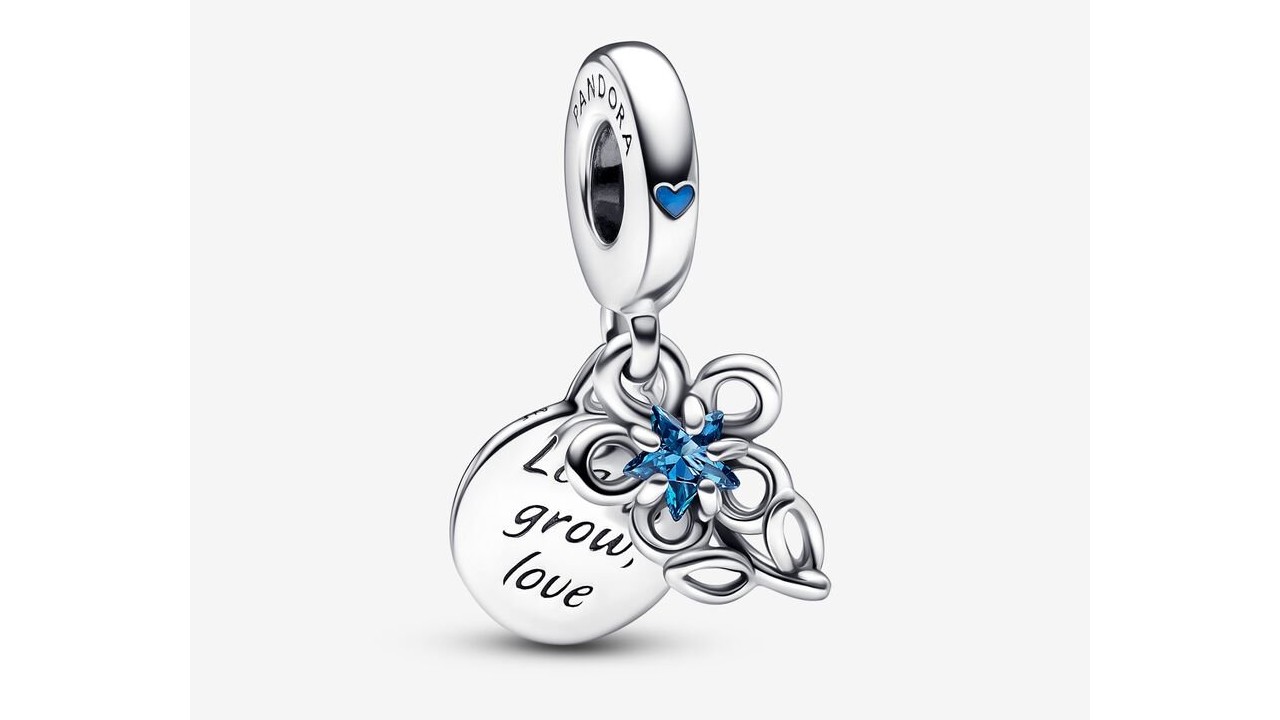 silver charm with flower and circle charms