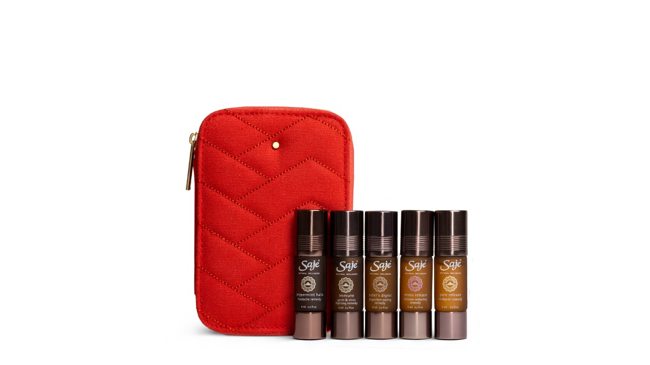 red pouch with five small vials