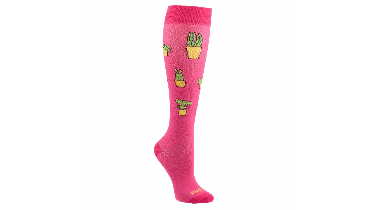 pink compression socks with plants