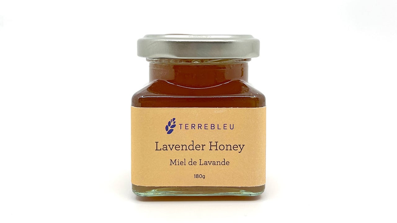 180g glass jar of lavender infused honey