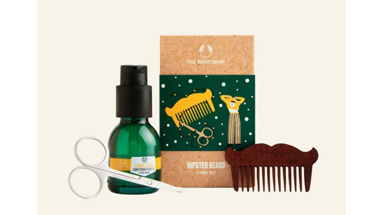 Gift package with beard care items, including comb, 