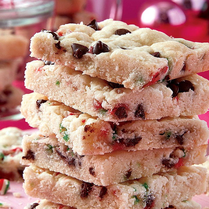 Chocolate and candy cane shortbread squares