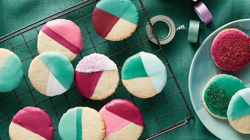 Photo of sugar cookies iced with red green and white icing