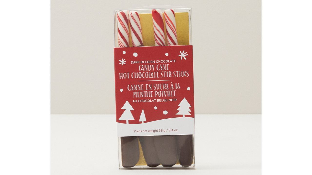 Candy cane sticks dipped in chocolate