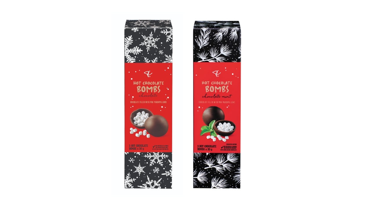 Gift boxes featuring PC hot chocolate bombs