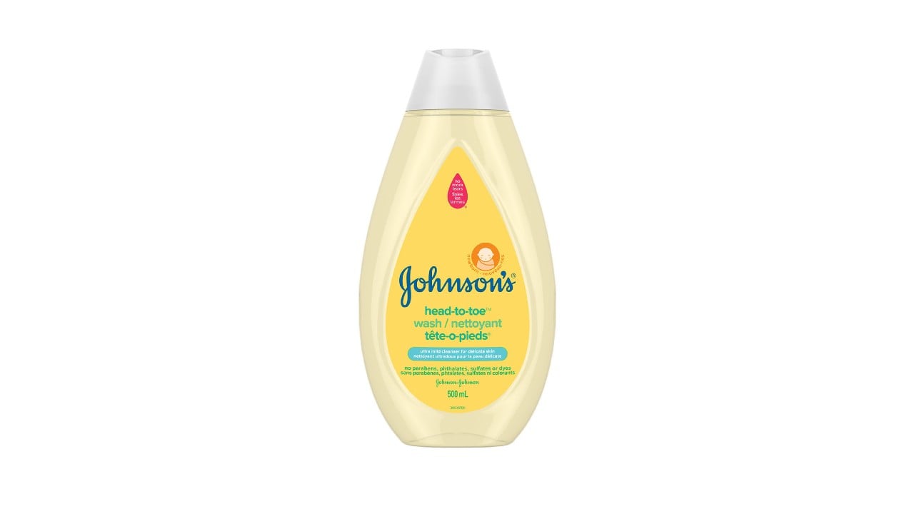 An image of a yellow shampoo bottle containing Johnson's baby shampoo.
