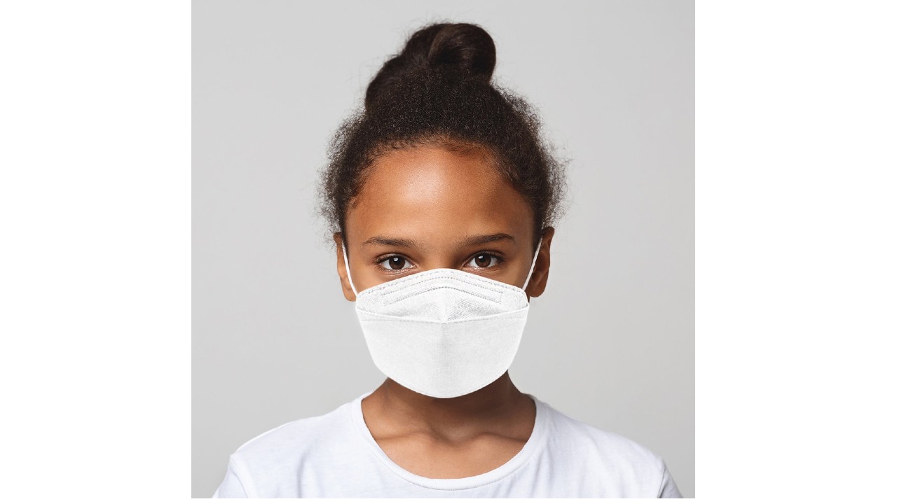 Girl wearing a CA-N95 respirator mask