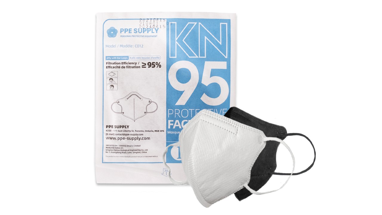 Kids' KN95 masks in white and black