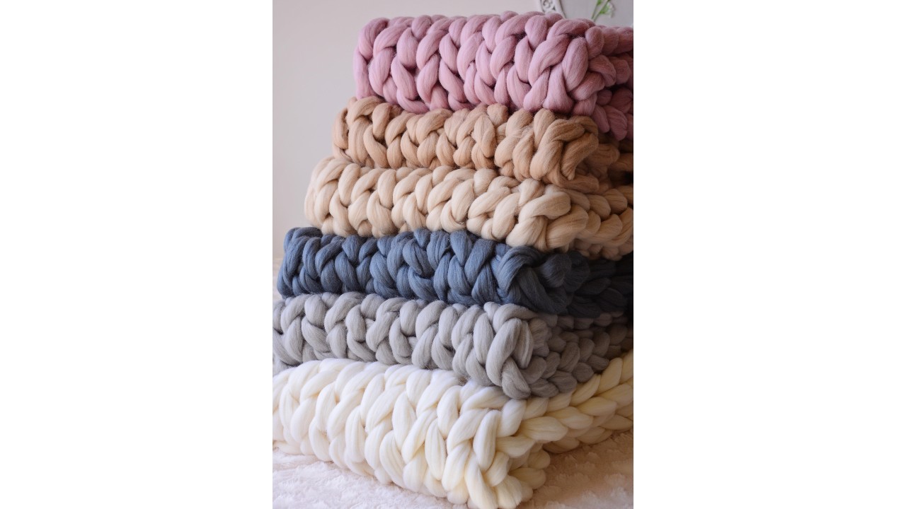 Chunky wool blankets in a variety of colours