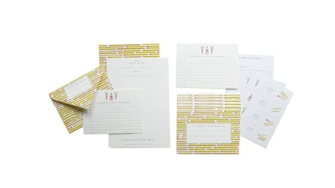 Letter writing set with envelopes, sheets and stickers with pencil design
