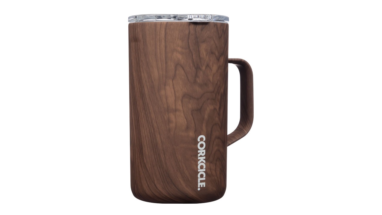 Wooden coffee mug with handle and lid