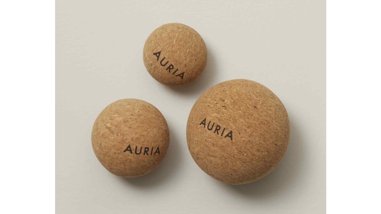 Set of three cork massage balls in differing sizes