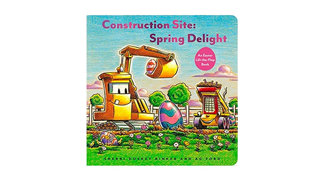 A book cover that depicts a smiling construction trick digging up an Easter egg.