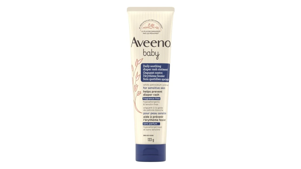 An image of an Aveeno Baby bottle containing diaper rash ointment.