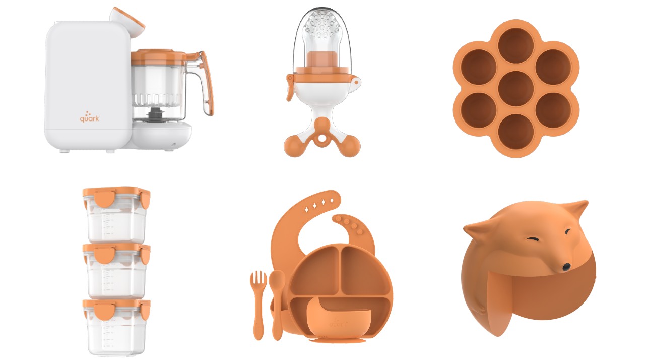 An image of a variety of baby products in the colour orange.