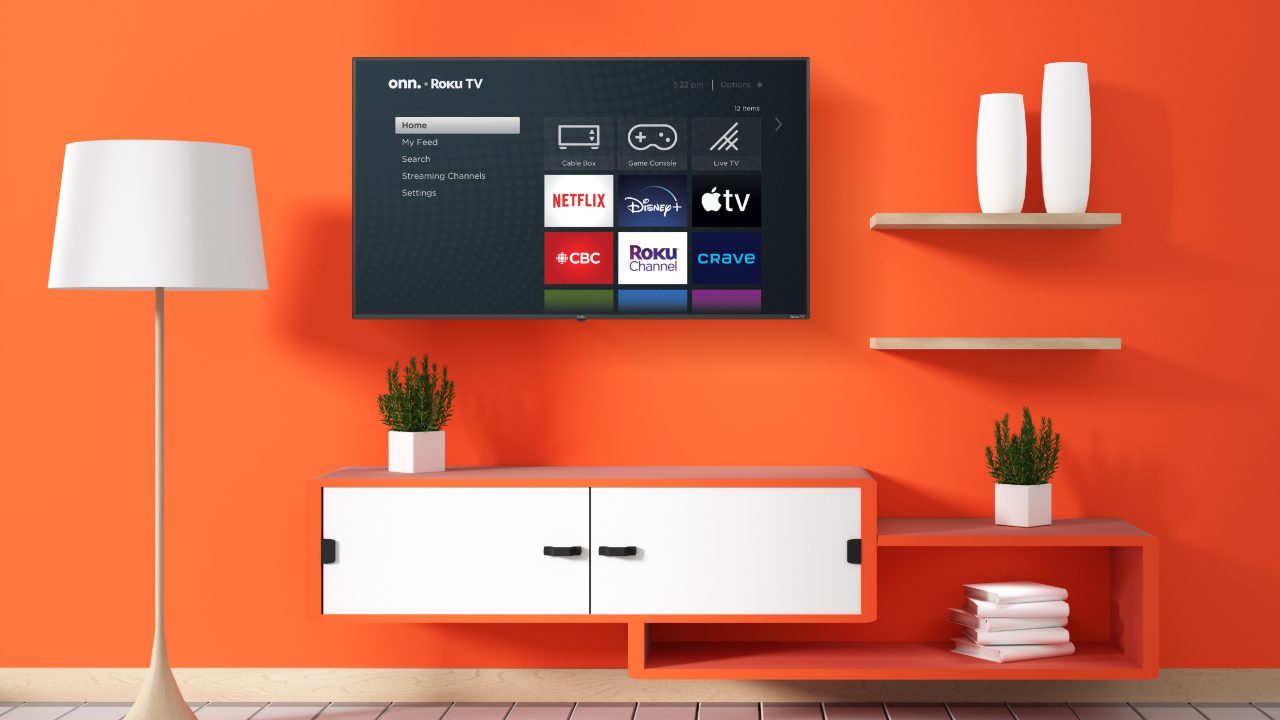 Flat-screen Roku TV installed against a lifestyle background