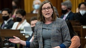 Karina Gould, Minister of Families, Children and Social Development of Canada, gestures as she speaks in Parliament.