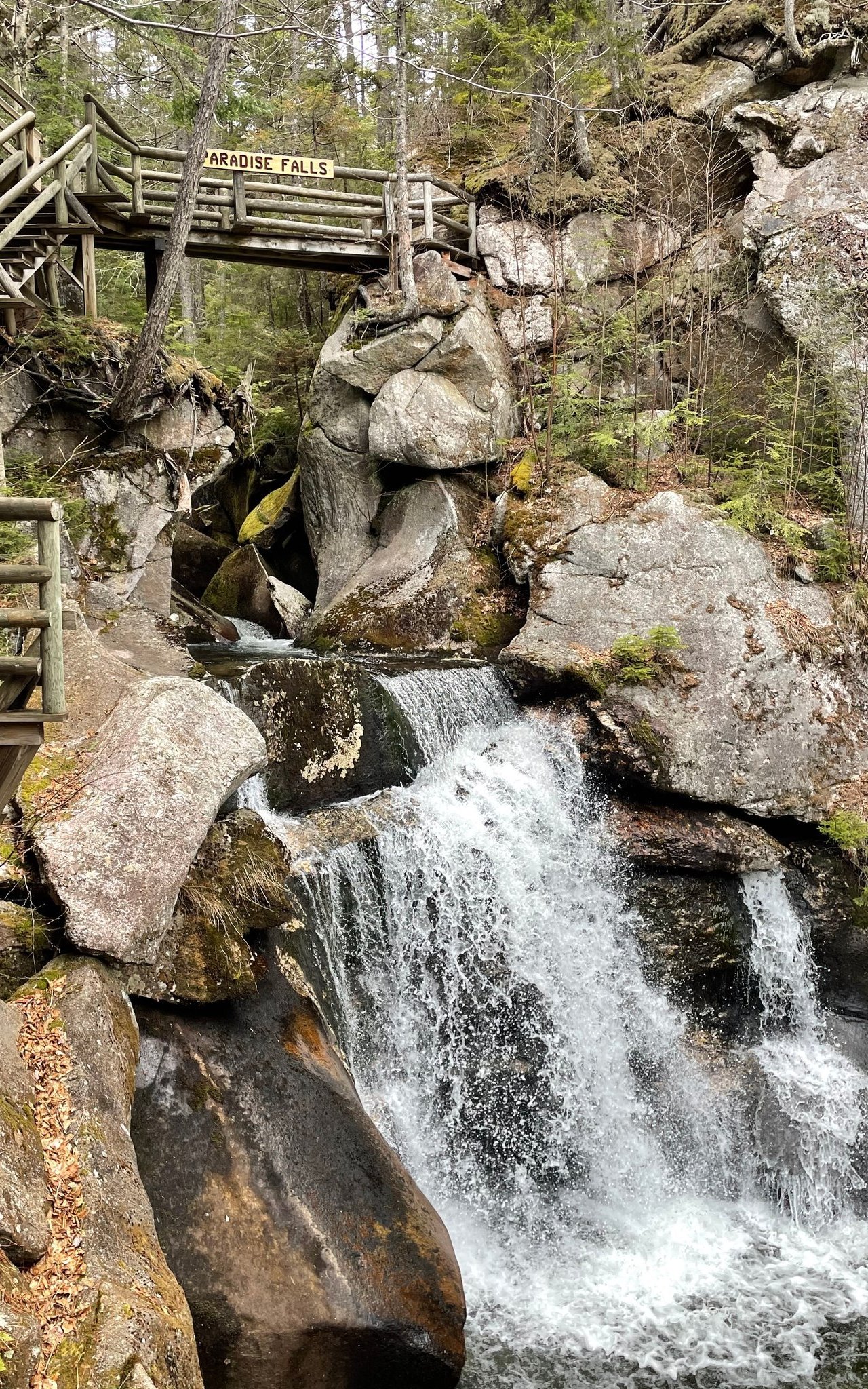 The waterfall at Lost River Gorge at Paradise Falls in New Hampshire