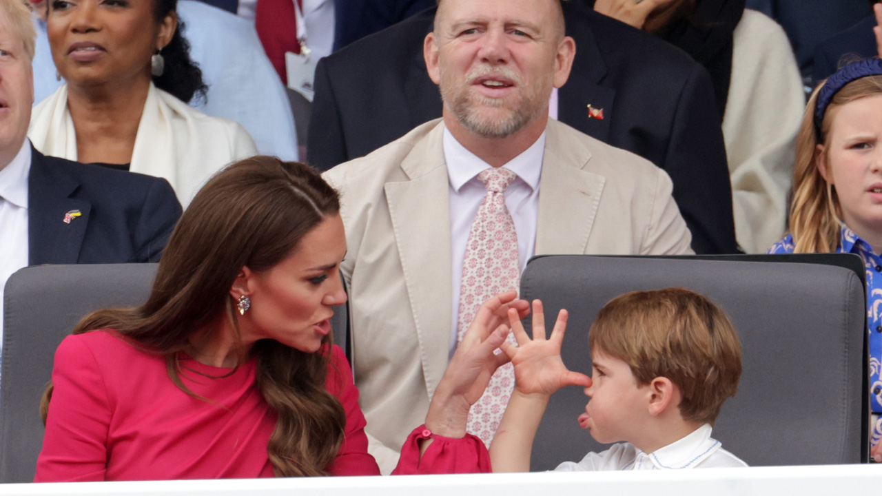 Prince Louis puts his hand on his acquaintance and sticks out his tongue as his mother, Kate Middleton, says something stern at the platinum jubilee pageant.