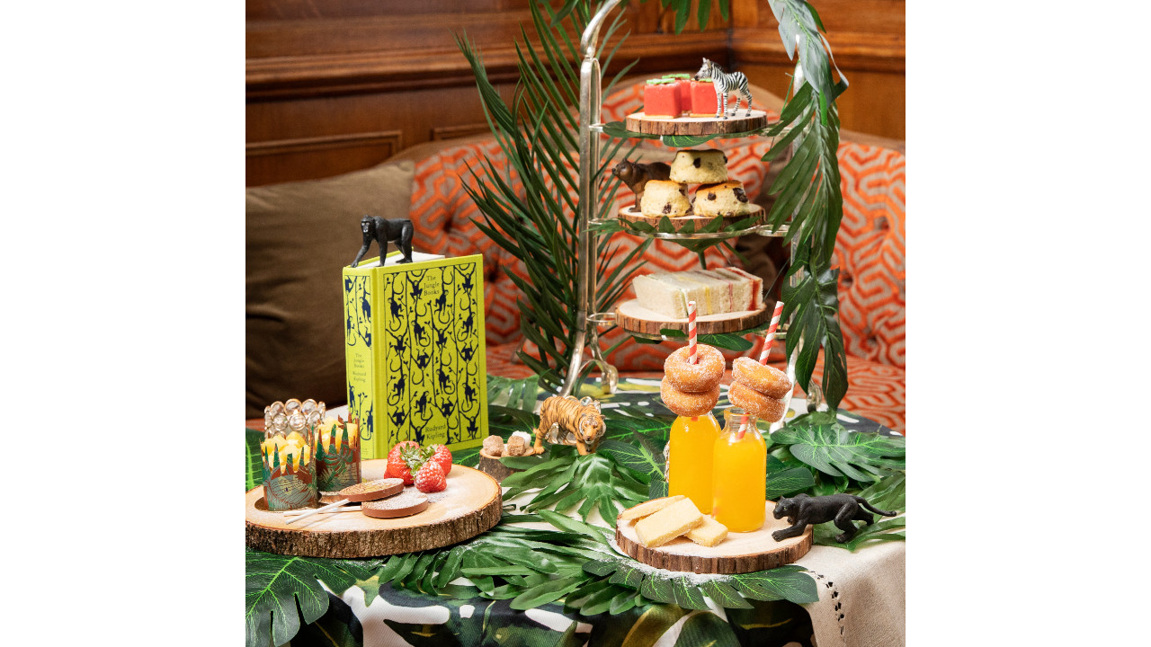 Afternoon tea set with a copy of Jungle Book