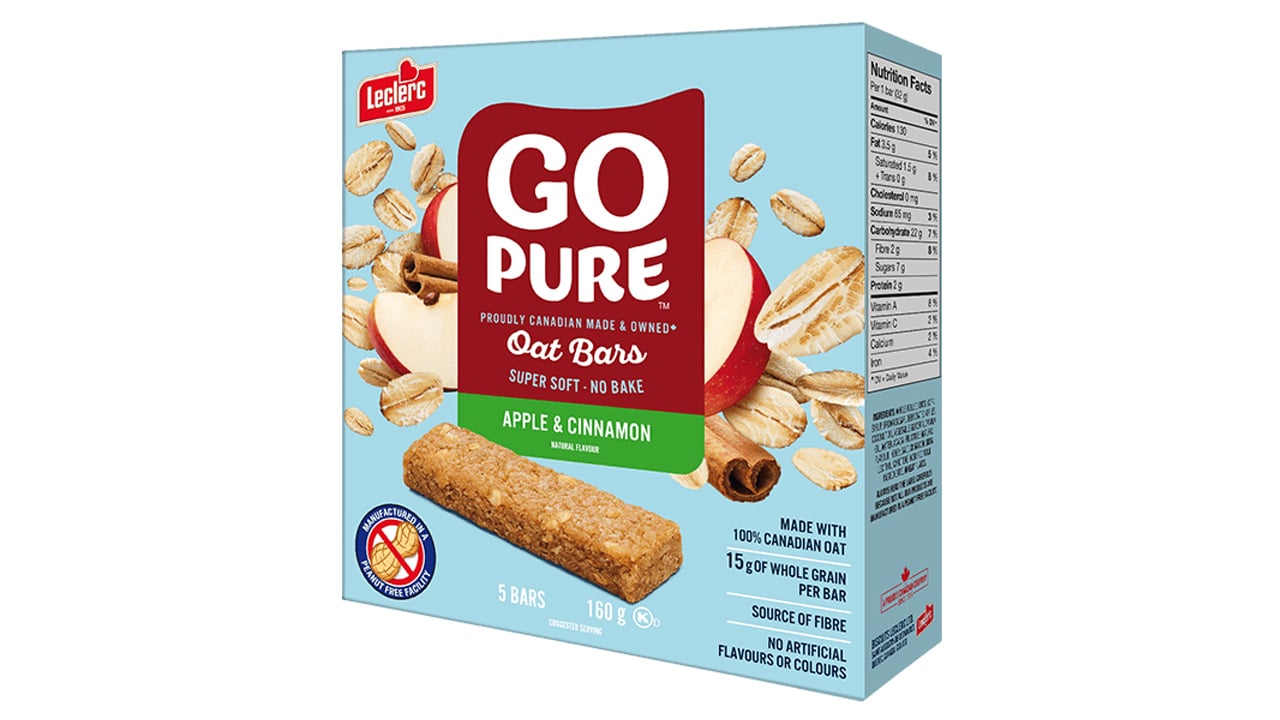 A box of Go Pure Oat Bars in apple & cinnamon flavour.