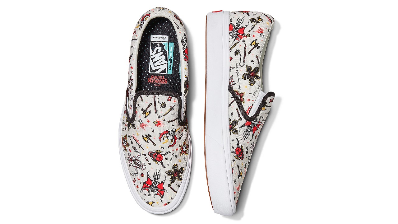 classic slip on shoes with Stranger Things print