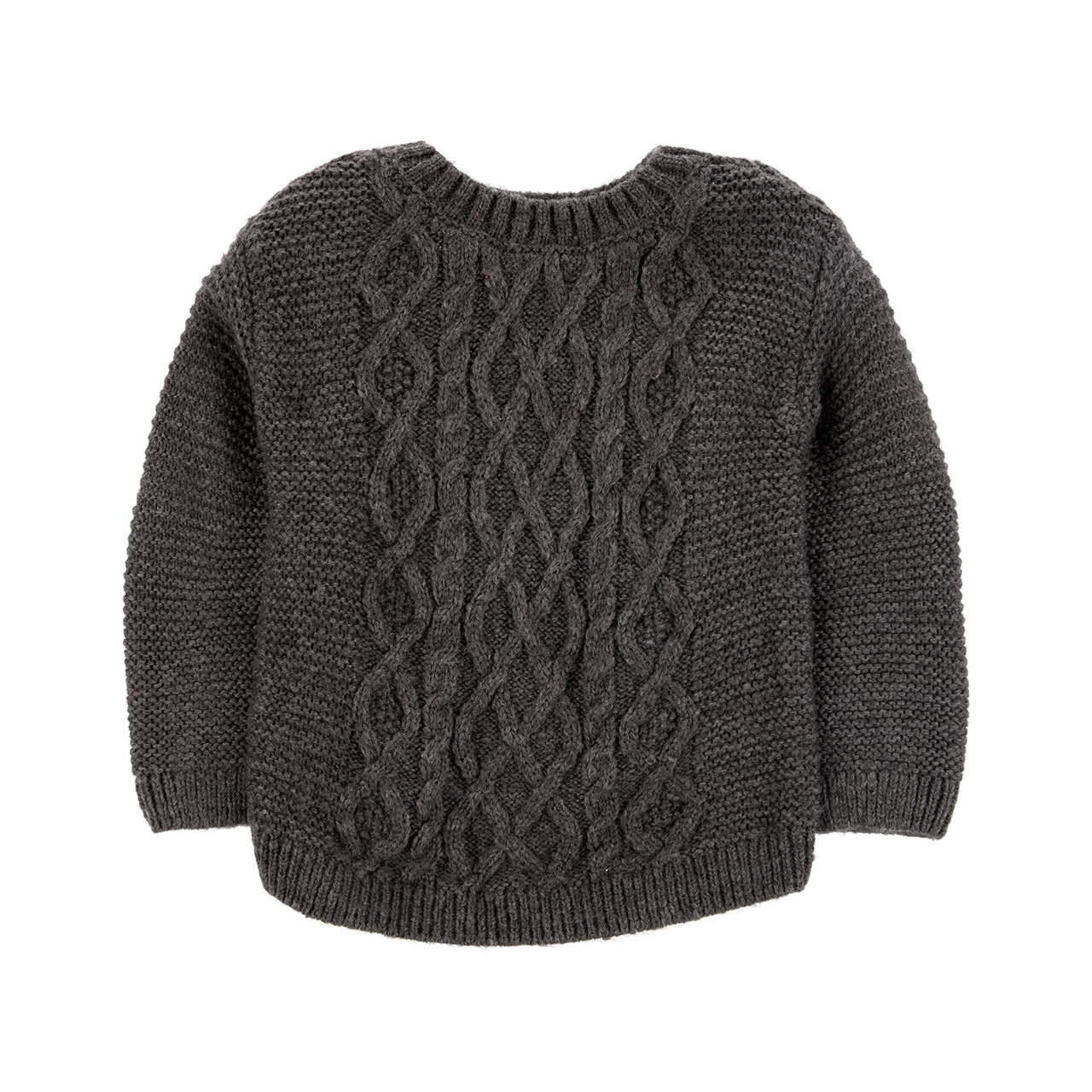A dark grey sweater for babies.