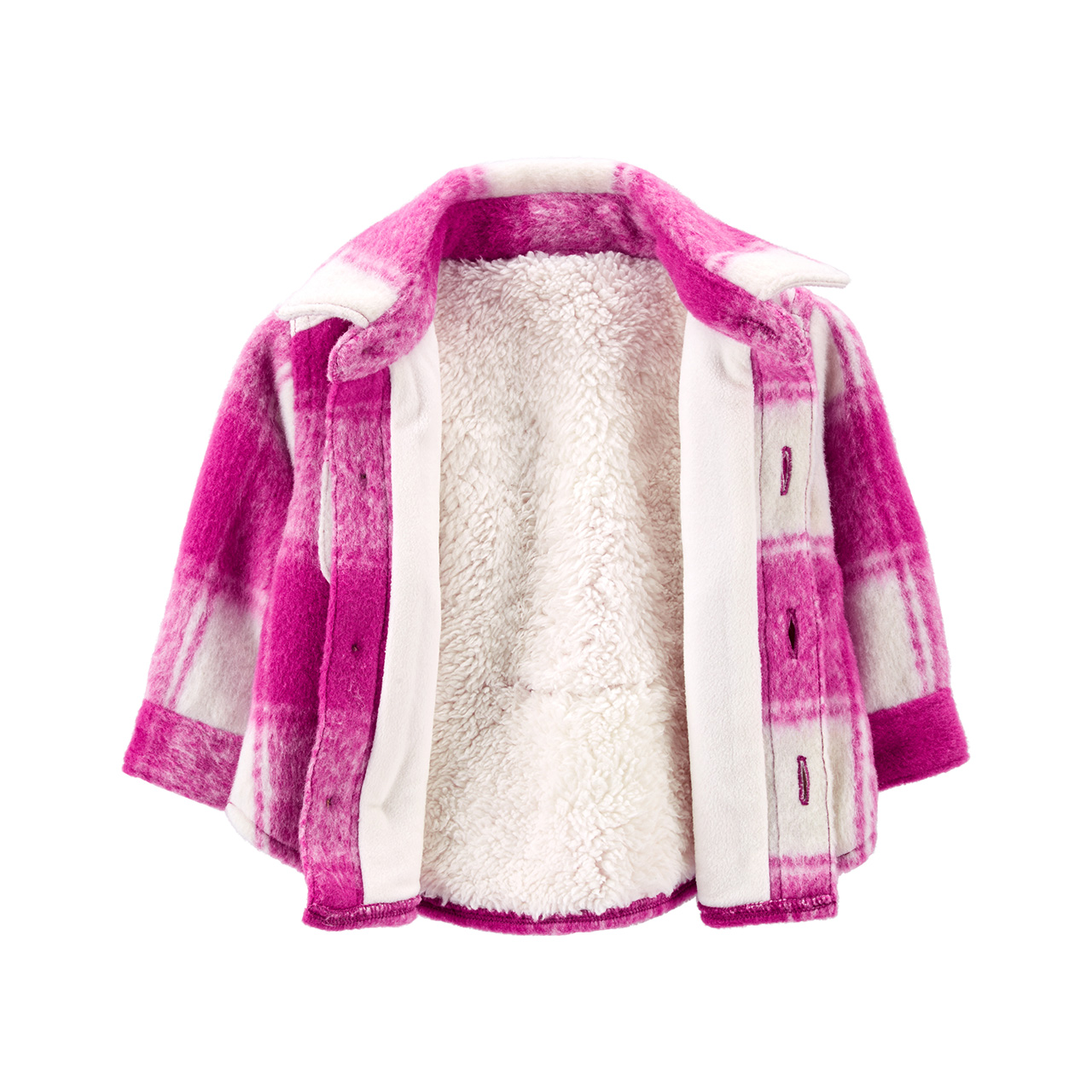 A pink and white shacket for babies.