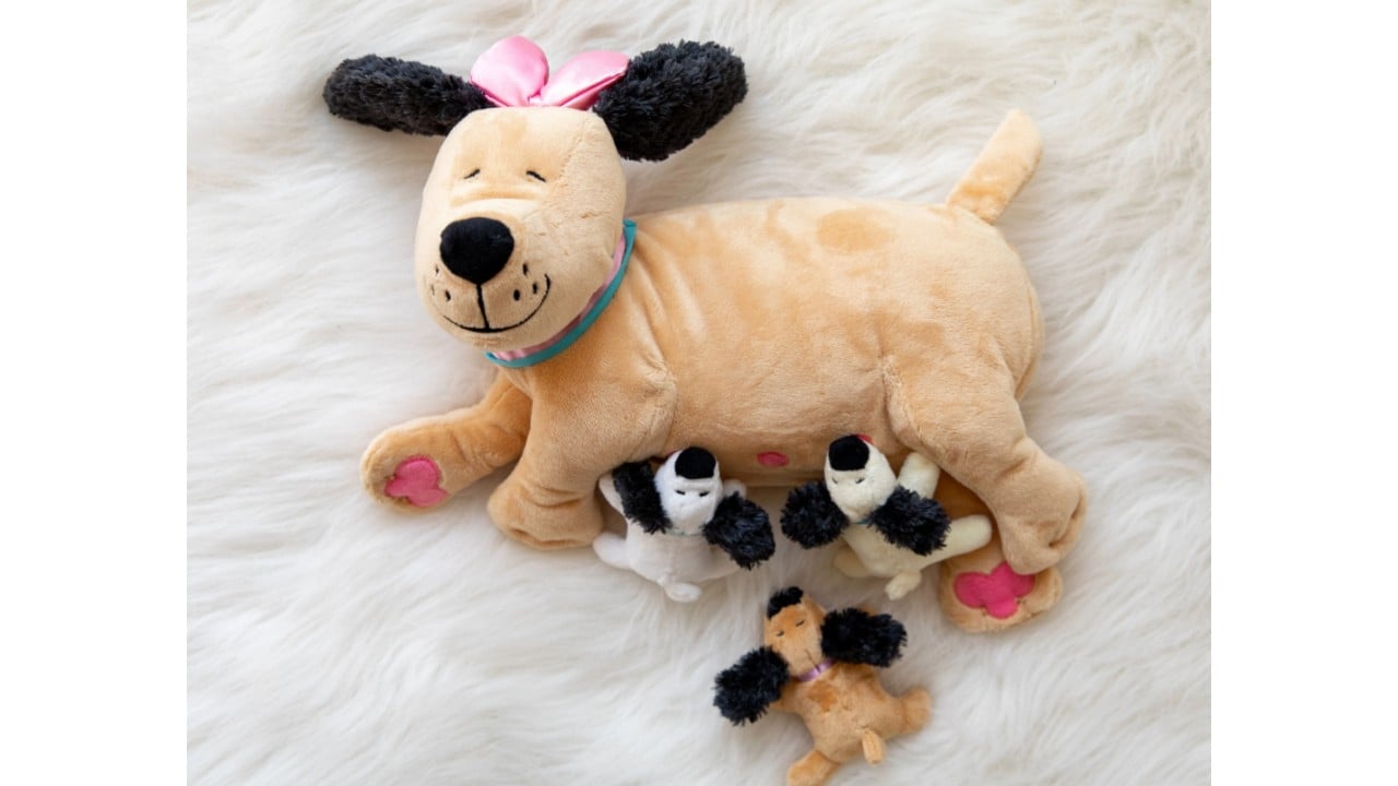 plush dog nursing plush puppies