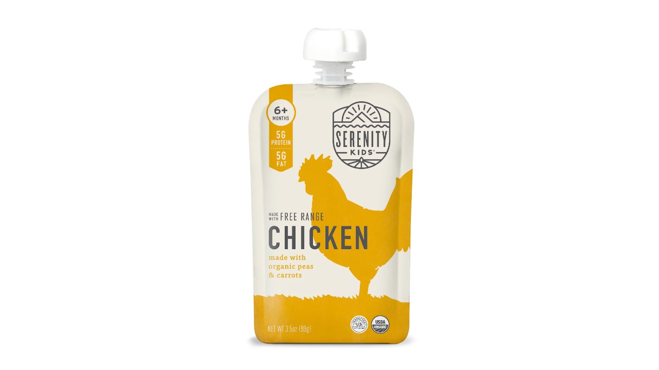 a snack pouch featuring a silhouette of a chicken