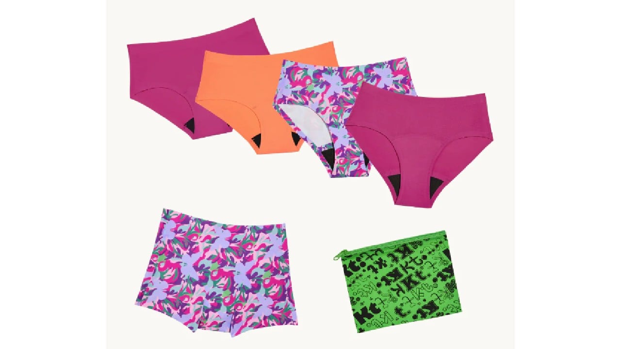 gift set of five period underwear and dry bag